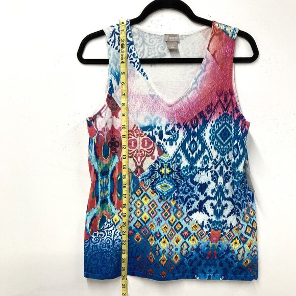 Chico's Lightweight Knit Tank Top, Size 1 (Medium), Multicolor Ikat Print, NEW - Picture 6 of 10